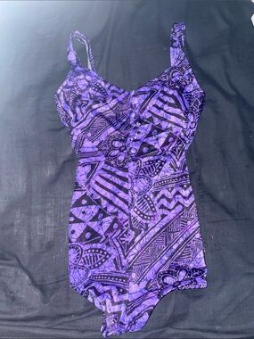 Maxine of Hollywood Purple Patterned One-Piece Swimsuit